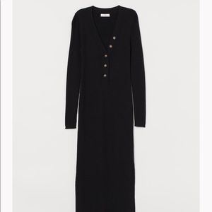 H&M black rib knit midi dress